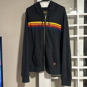 Aviator Nation 5 Stripe Zip Hoodie in Charcoal